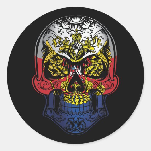 Sticker Rond Drapeau Russe Et Rose (Devant)