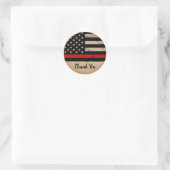 Sticker Rond Drapeau rustique mince Red Line Merci pompier (Sac)