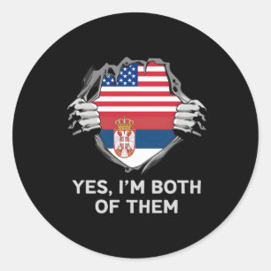 Sticker Rond Drapeau S semi-américain demi-serbe Usa Serbie
