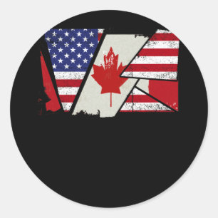 Sticker Rond Drapeau semi-américain des racines canadiennes Can