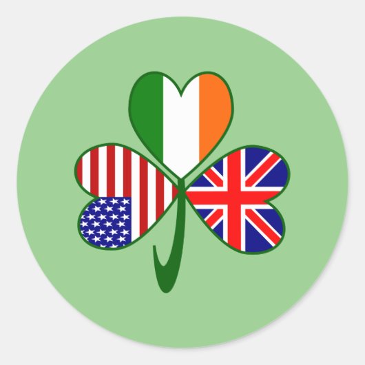 Sticker Rond Drapeau Shamrock du Royaume-Uni États-Unis Irlande (Devant)