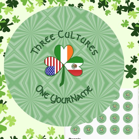 Sticker Rond Drapeau Shamrock irlandais mexicain