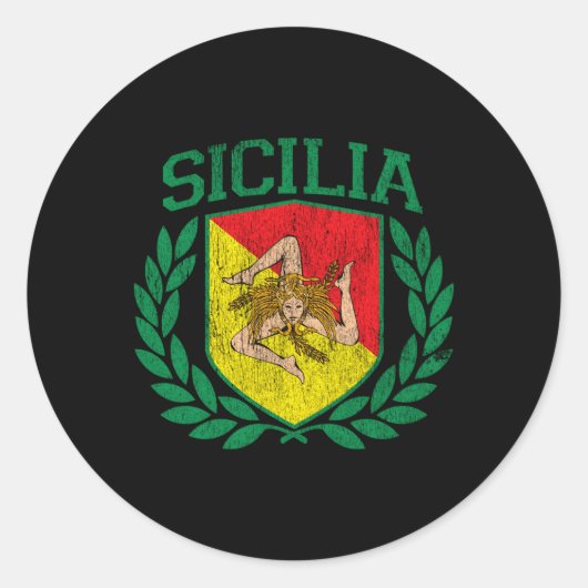 Sticker Rond Drapeau Sicilia Et Bouclier Avec Drapeau Sicile Tr (Devant)