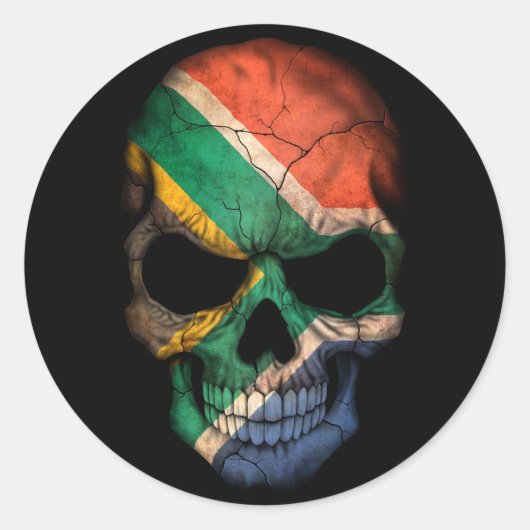 Sticker Rond Drapeau sud-africain crâne sur noir (Devant)