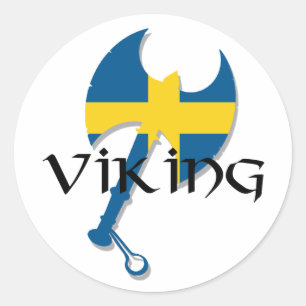 Sticker Rond Drapeau suédois Viking Suède Ax