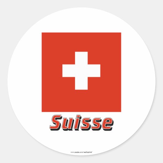 Sticker Rond Drapeau Suisse avec le nom français (Devant)