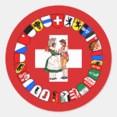 Sticker Rond Drapeau suisse, cantons et danseurs (Devant)