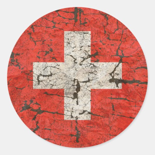 Sticker Rond Drapeau suisse, en détresse (Devant)