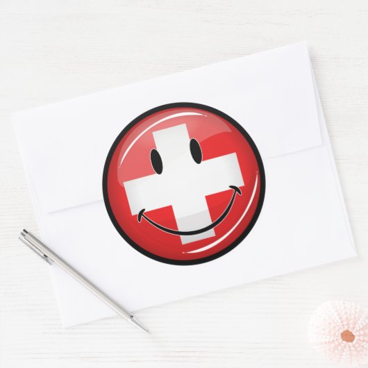 Sticker Rond Drapeau suisse souriant (Enveloppe)