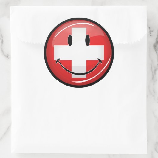 Sticker Rond Drapeau suisse souriant (Sac)