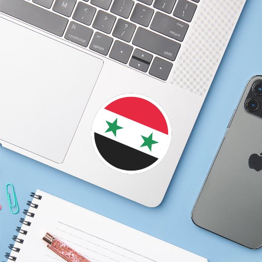 Sticker rond Drapeau Syrie (Ordinateur portable avec iPhone)