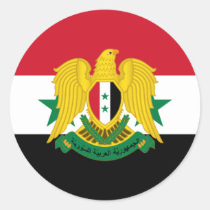 Sticker Rond Drapeau syrien et armoiries, Drapeau de Syrie
