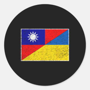 Sticker Rond Drapeau Taïwan Ukraine Soutien taïwanais ukrainien