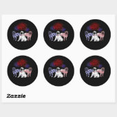 Sticker Rond Drapeau trois Pitbulles avec USA (Feuille)