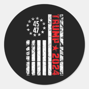 Sticker Rond Drapeau Trump 2024 - 45 47 Trump Betsy Ross Drapea