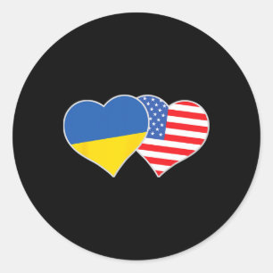 Sticker Rond Drapeau Ukraine États-Unis Cœur Amour Américain Uk
