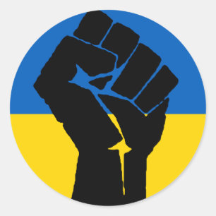 Sticker Rond Drapeau ukrainien à poing noir