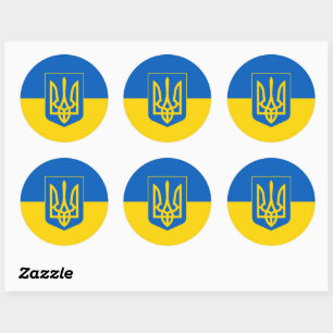 Sticker Rond Drapeau ukrainien avec armoiries