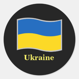 Sticker Rond Drapeau ukrainien brandissant