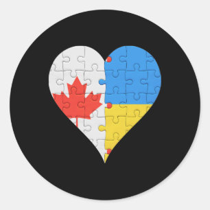 Sticker Rond Drapeau ukrainien canadien Cœur Canada Ukraine