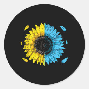 Sticker Rond Drapeau ukrainien Symbole Tryzub Amour Soutien Ukr
