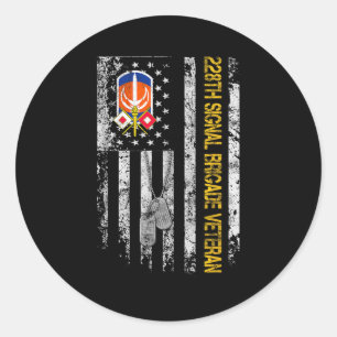 Sticker Rond Drapeau US 228e Signal Brigade Militaire Vintage V