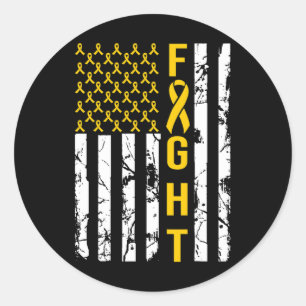 Sticker Rond Drapeau Us En Septembre Nous Portons Or Cancer Enf