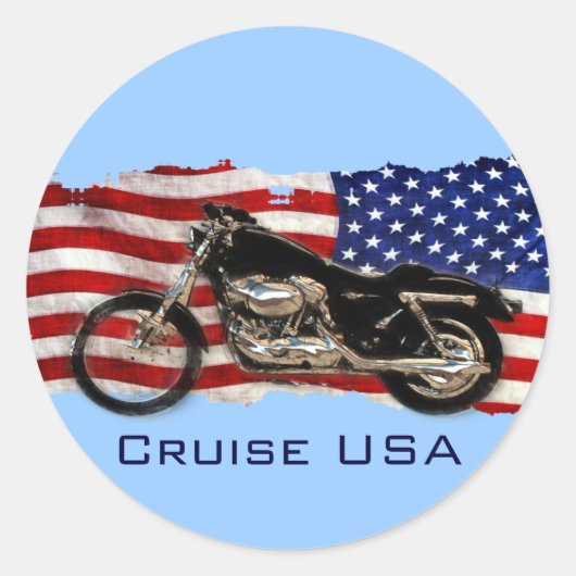 Sticker Rond Drapeau US, Étoiles et rayures, Moto, Moto (Devant)