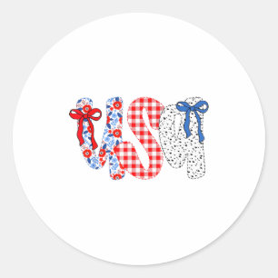 Sticker Rond Drapeau Usa 4 Juillet Coquette Arc Floral Patrioti