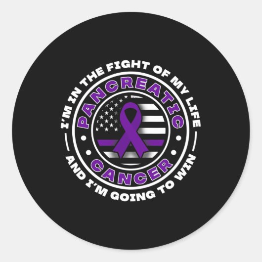 Sticker Rond Drapeau Usa Avec Rubans Violets Pour Cancer Pancré (Devant)