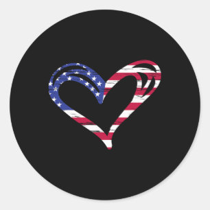 Sticker Rond Drapeau Usa Cœur Patriotique Américain Forces Armé