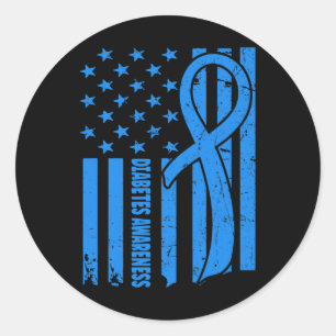 Sticker Rond Drapeau Usa Guerrier diabétique Bleu Diabète Type 