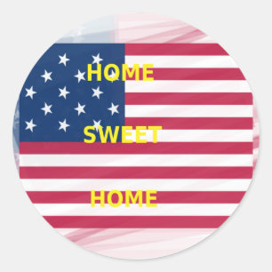 Sticker Rond Drapeau USA "Home Sweet Home" Art Imprimer