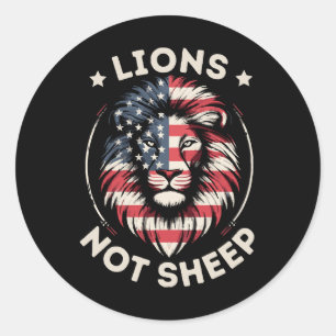 Sticker Rond Drapeau USA, LIONS PAS MOUTONS