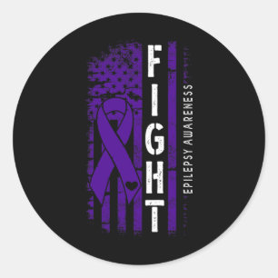 Sticker Rond Drapeau Usa Perdu Ribbon Violet Combattre Epilepsi