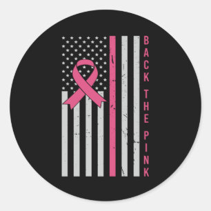 Sticker Rond Drapeau USA Rose Soutien Pour La Sensibilisation A