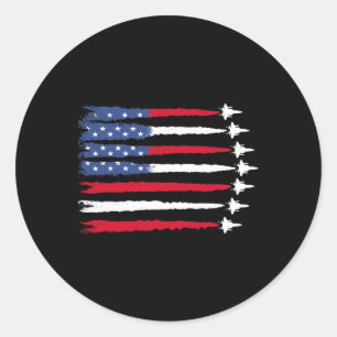 Sticker Rond Drapeau Usa Rouge Blanc Bleu Patriotique Avions De