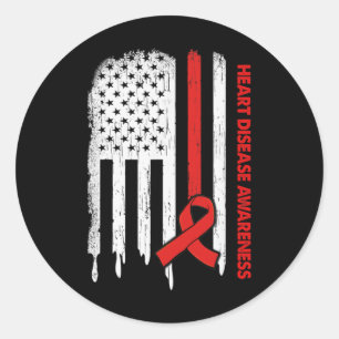 Sticker Rond Drapeau Usa Rouge Ruban Sensibilisation aux maladi