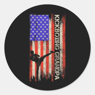 Sticker Rond Drapeau Usa Vintage Combattant De Mma Kickboxing G