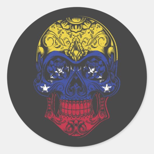 Sticker Rond Drapeau Vénézuélien Et Rose (Devant)