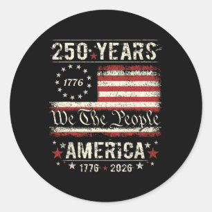 Sticker Rond Drapeau Vintage 250 Ans Américain 1776 2026 250ème