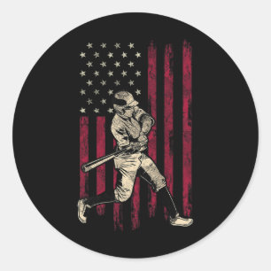 Sticker Rond Drapeau Vintage américain de baseball 4 juillet Te