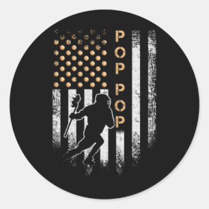 Sticker Rond Drapeau vintage Américain Fier Lacrosse Pop Pop La