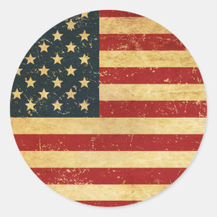 Sticker Rond Drapeau Vintage américain Grunge