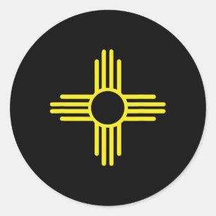 Sticker Rond Drapeau vintage du Nouveau-Mexique Zia Soleil Rétr