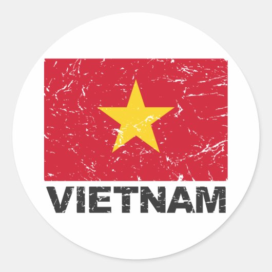 Sticker Rond Drapeau Vintage du Vietnam (Devant)