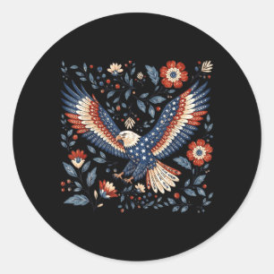 Sticker Rond Drapeau Vintage Floral Aigle Américain Patriotique