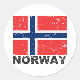 Sticker Rond Drapeau Vintage norvégien