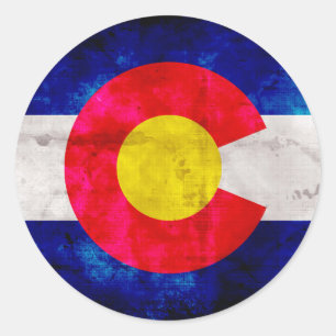 Sticker Rond Drapeau vintage patiné d'état du Colorado