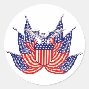 Sticker Rond Drapeau vintage patriotique américain, le 4 juille